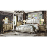Dresden II Pearl White PU & Gold Patina Queen Bed Model 27820Q By ACME Furniture